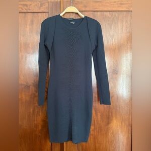 Akris Punto Navy Textured Long Sleeve Sheath Dress